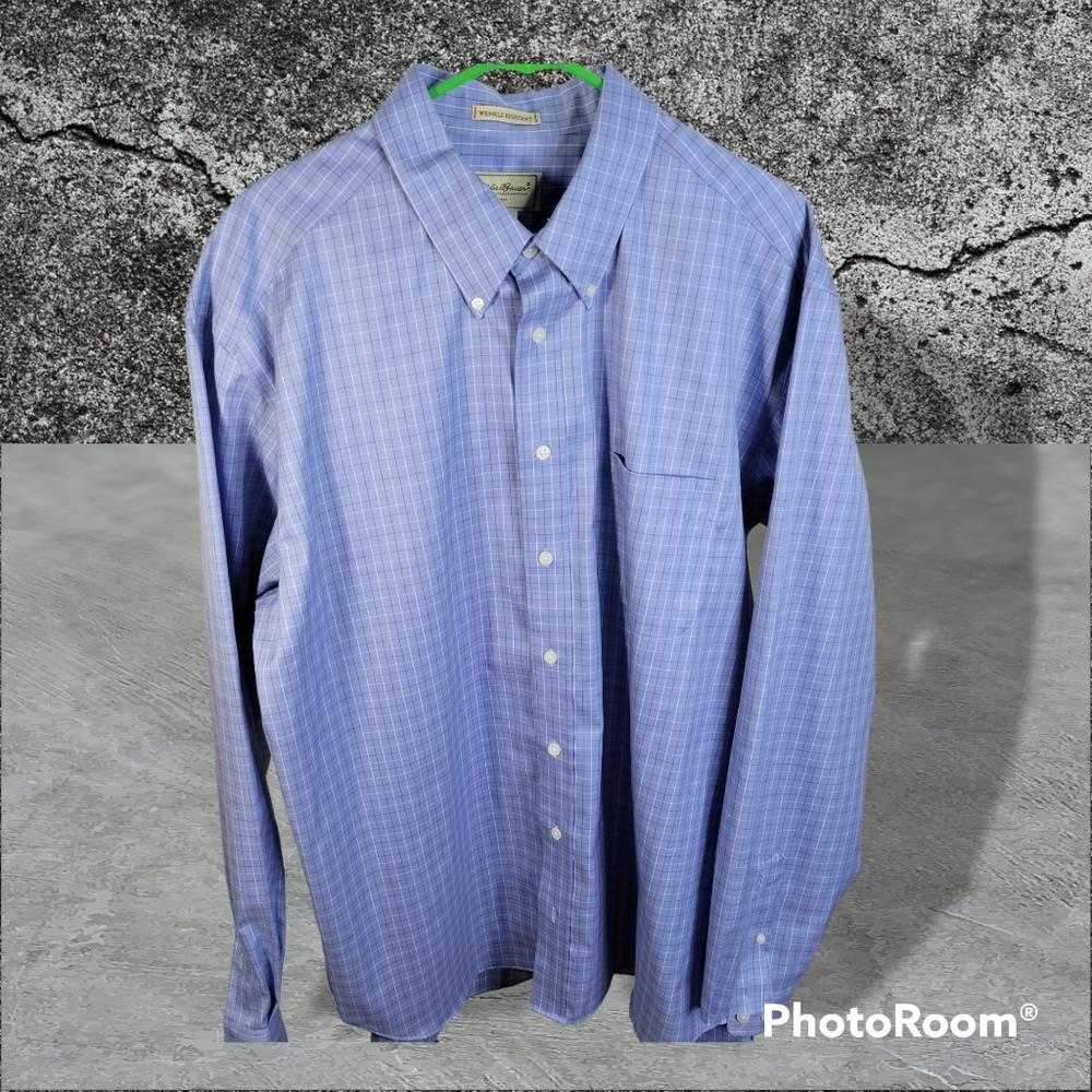 Mens Eddie Bauer LS Button Front Shirt 100% Cotton Blue Plaid Size XL Tall